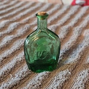 Green Vintage Miniature Glass Flask Bottle Corked Small Benjamin Franklin